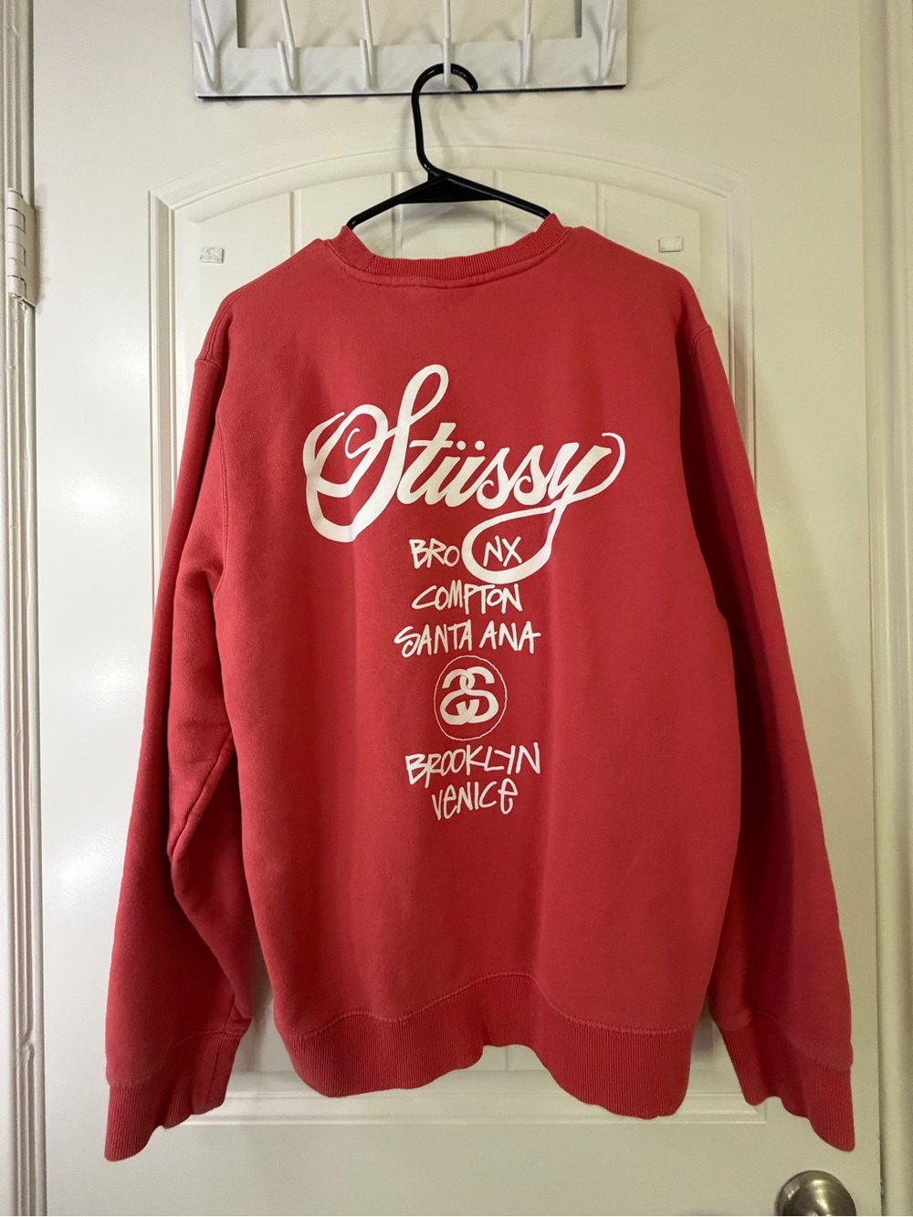 Stussy Red Crewneck Sweatshirt with White Graphic Logo